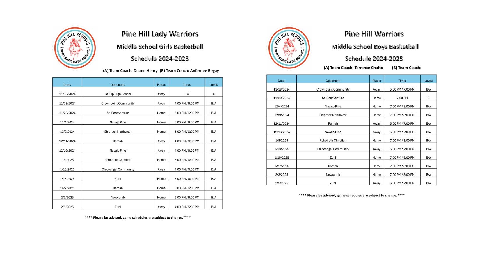 Basketball Schedule 