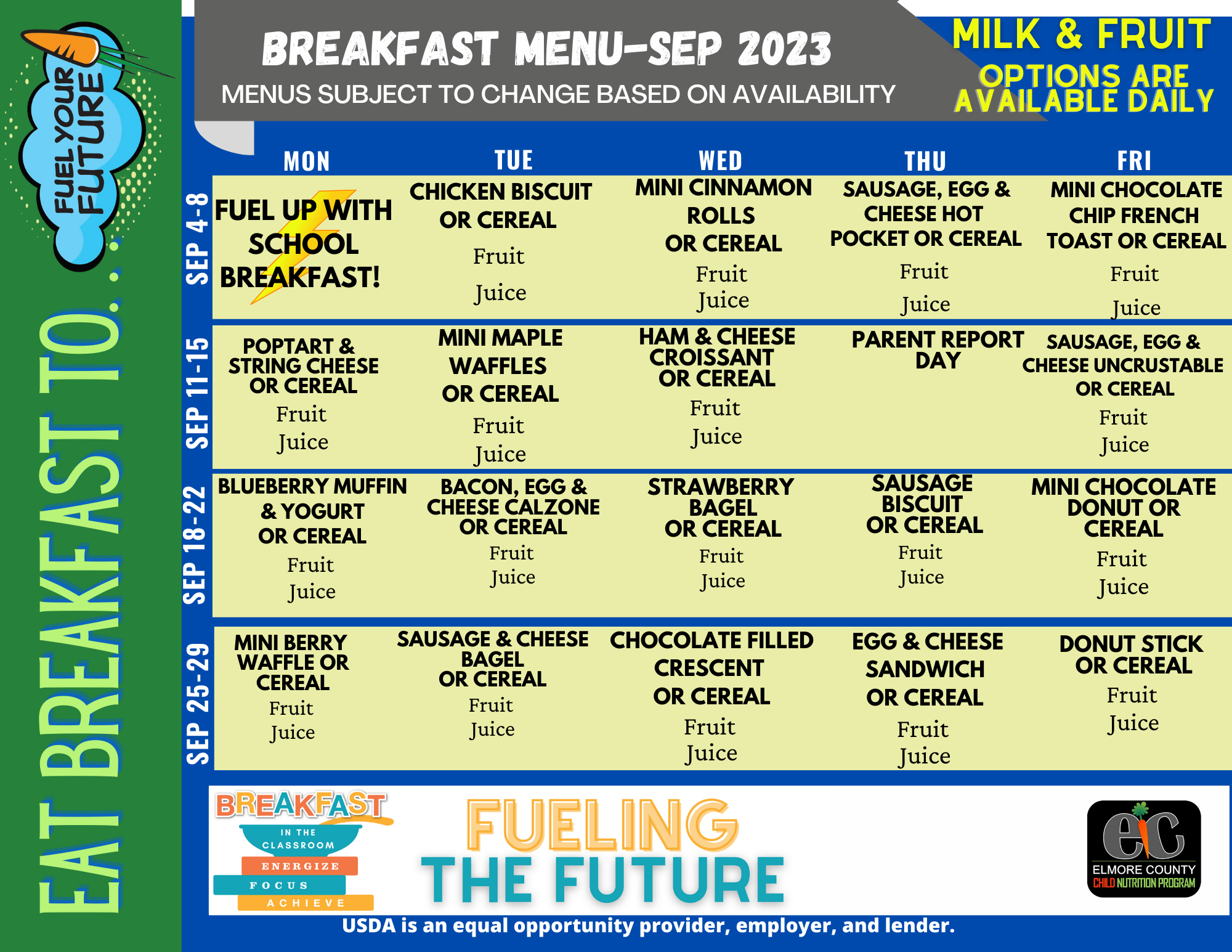 September 2023 Breakfast Menu