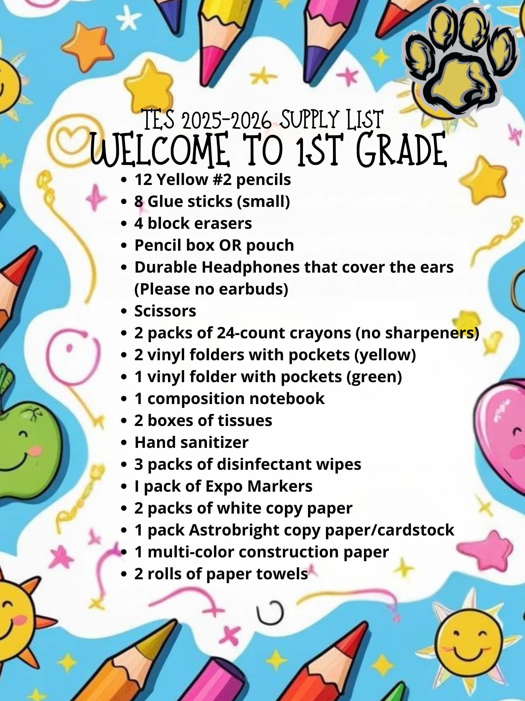 1st Grade Supply List