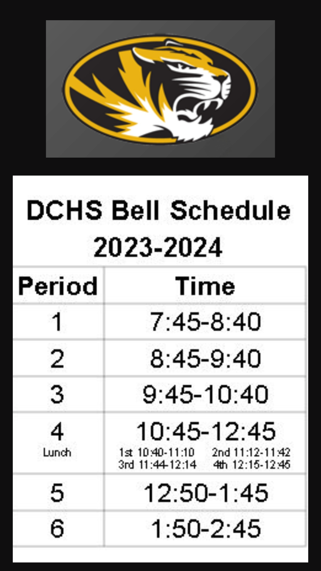 2023-2024 DCHS Bell Schedule