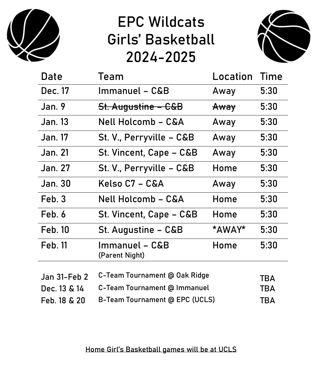 Girls BB Schedule