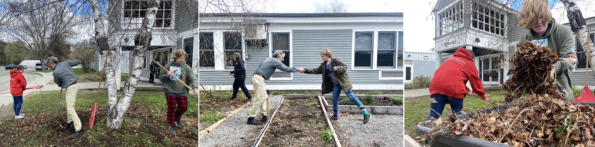 Principal and Head of Schools Keri Gelenian works with 6th graders in the garden