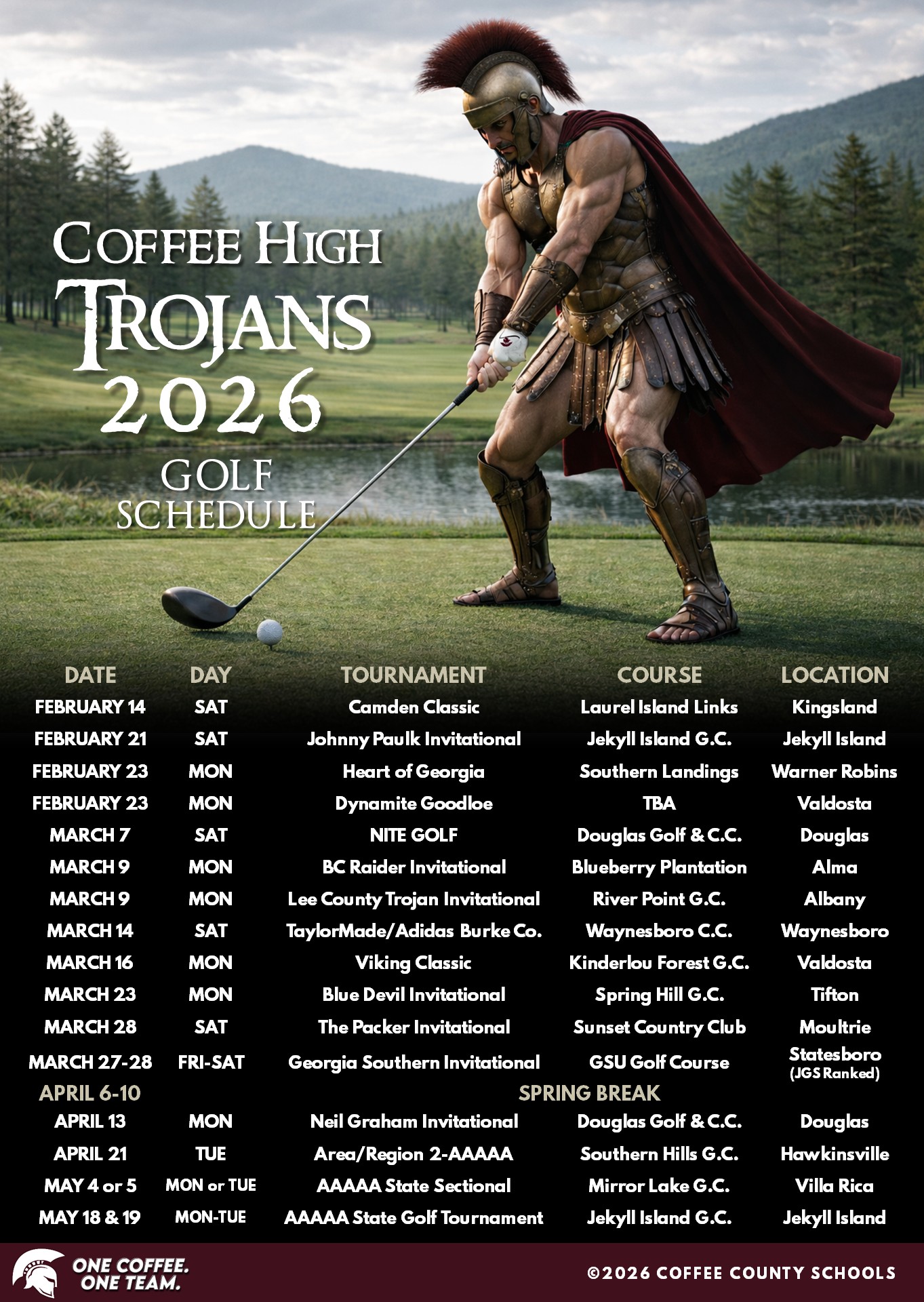 2026 CHS Boys Varsity Golf Schedule