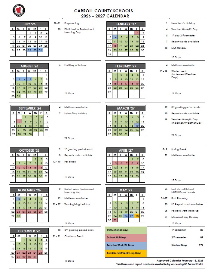26-27  Carroll County Schools Calendar