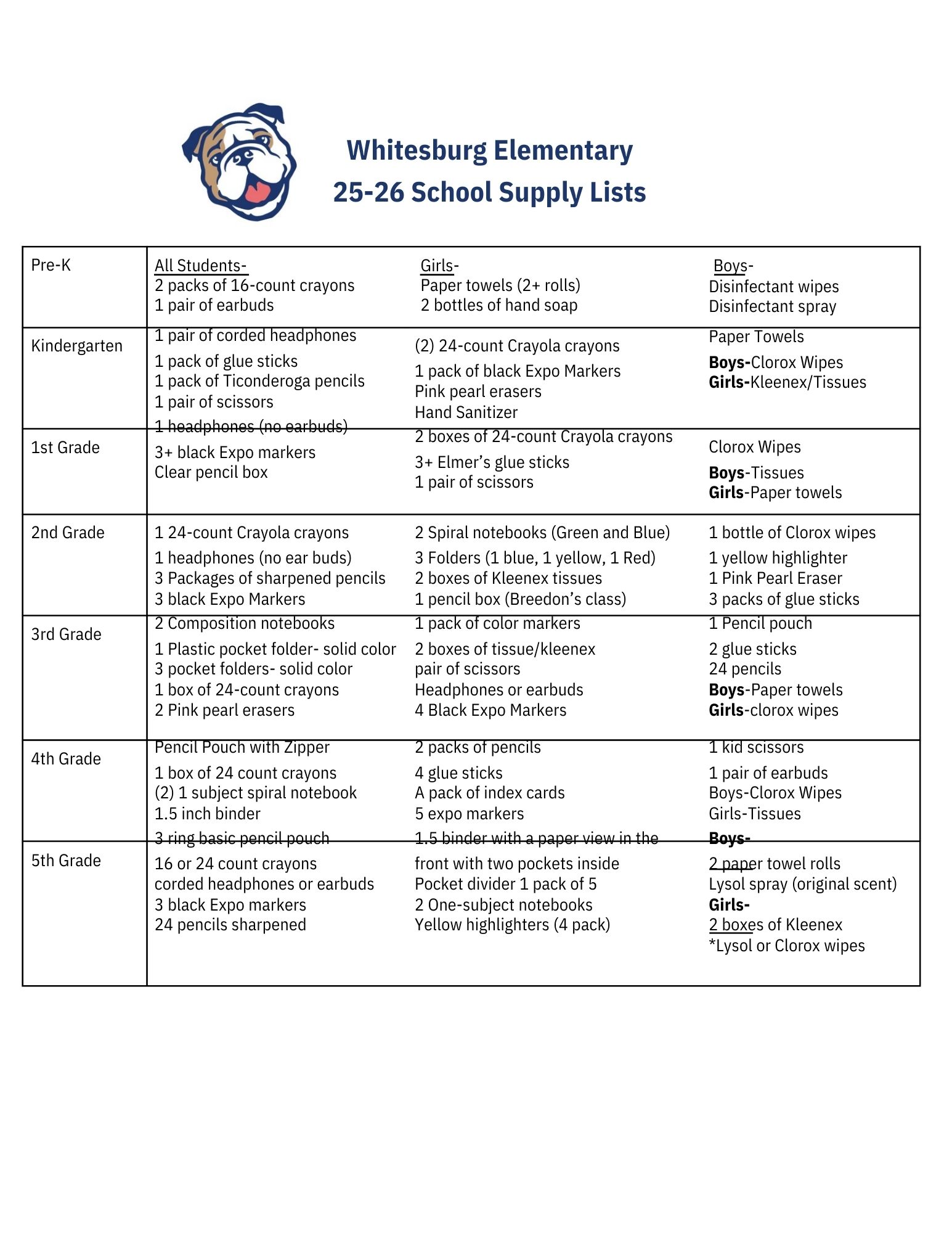 School Supply List