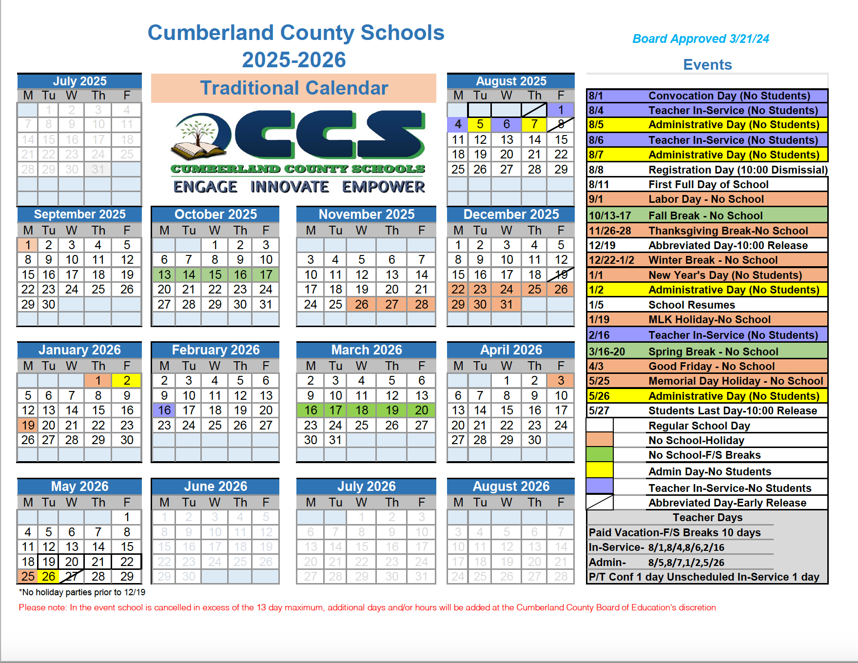 school calendar