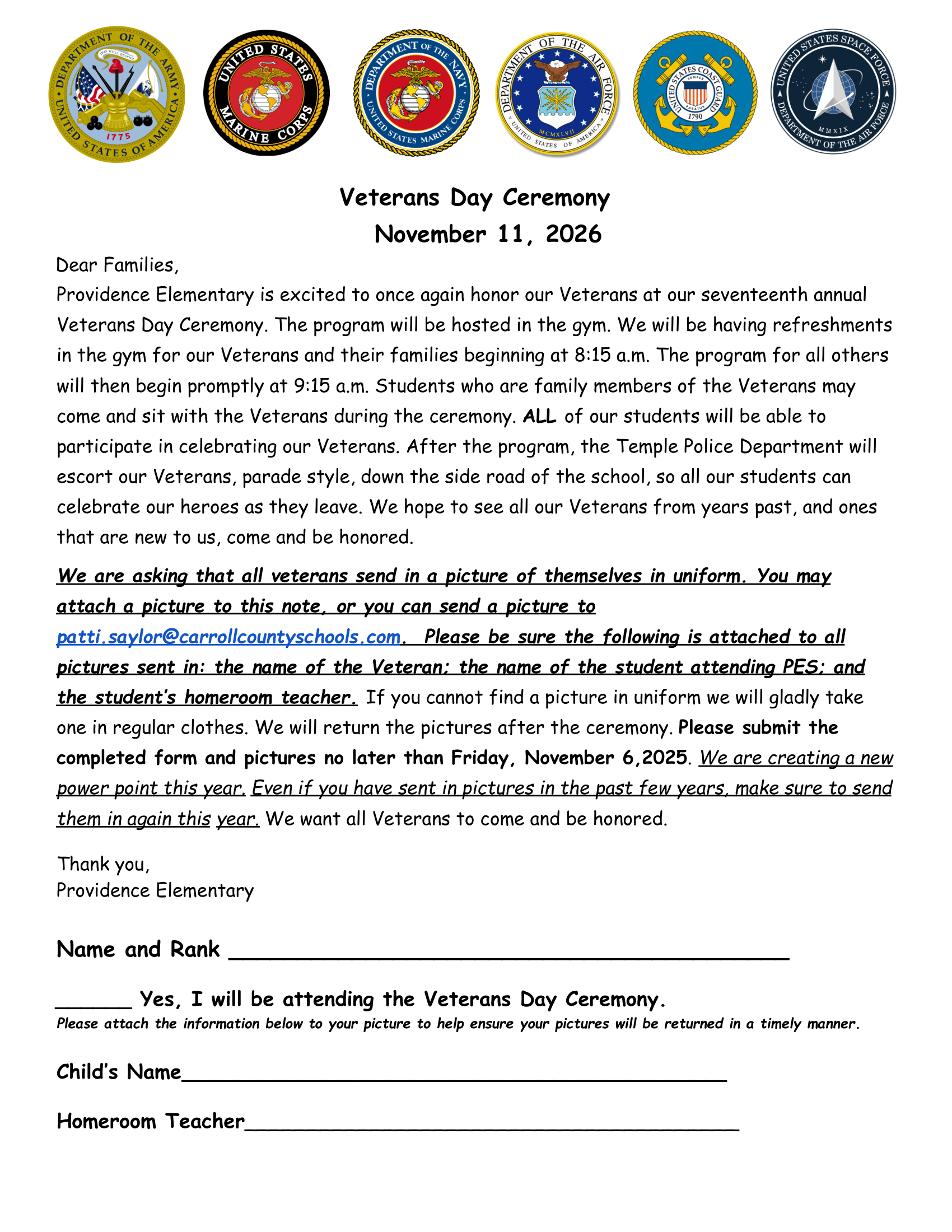 Veterans Day Letter