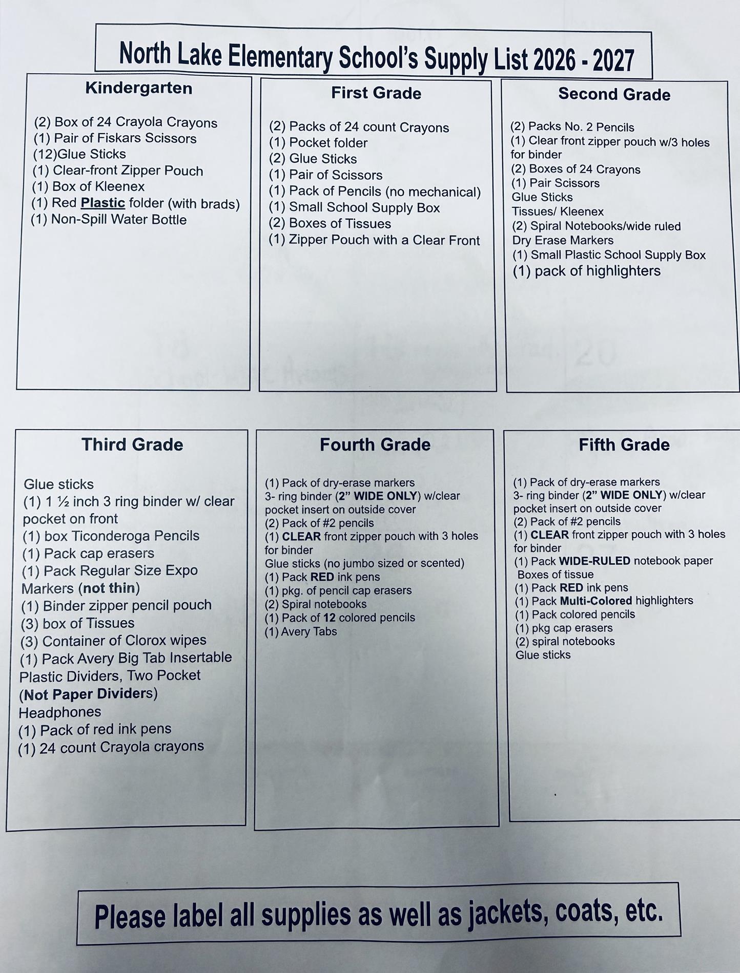 2026-2027 Supply List 