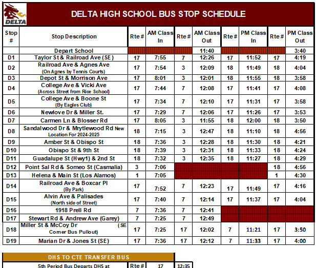 DHS 2025-2026 School Bus Schedule