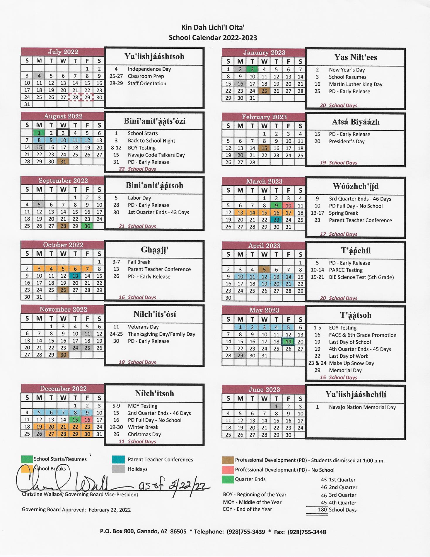 2021-2022 School Year Calendar