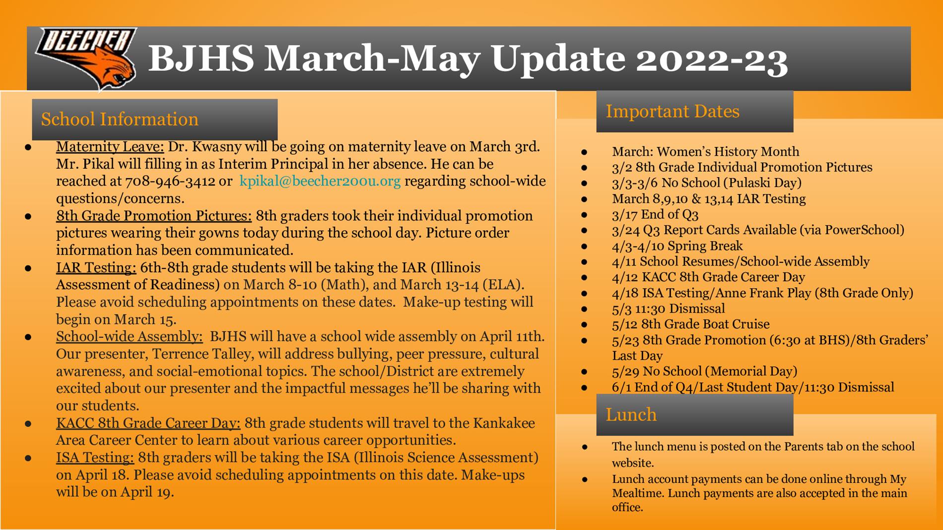 BJHS March-May Update