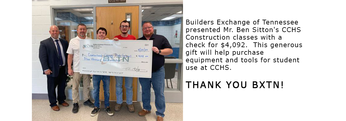 Builders Exchange of Tennessee check for $4,092