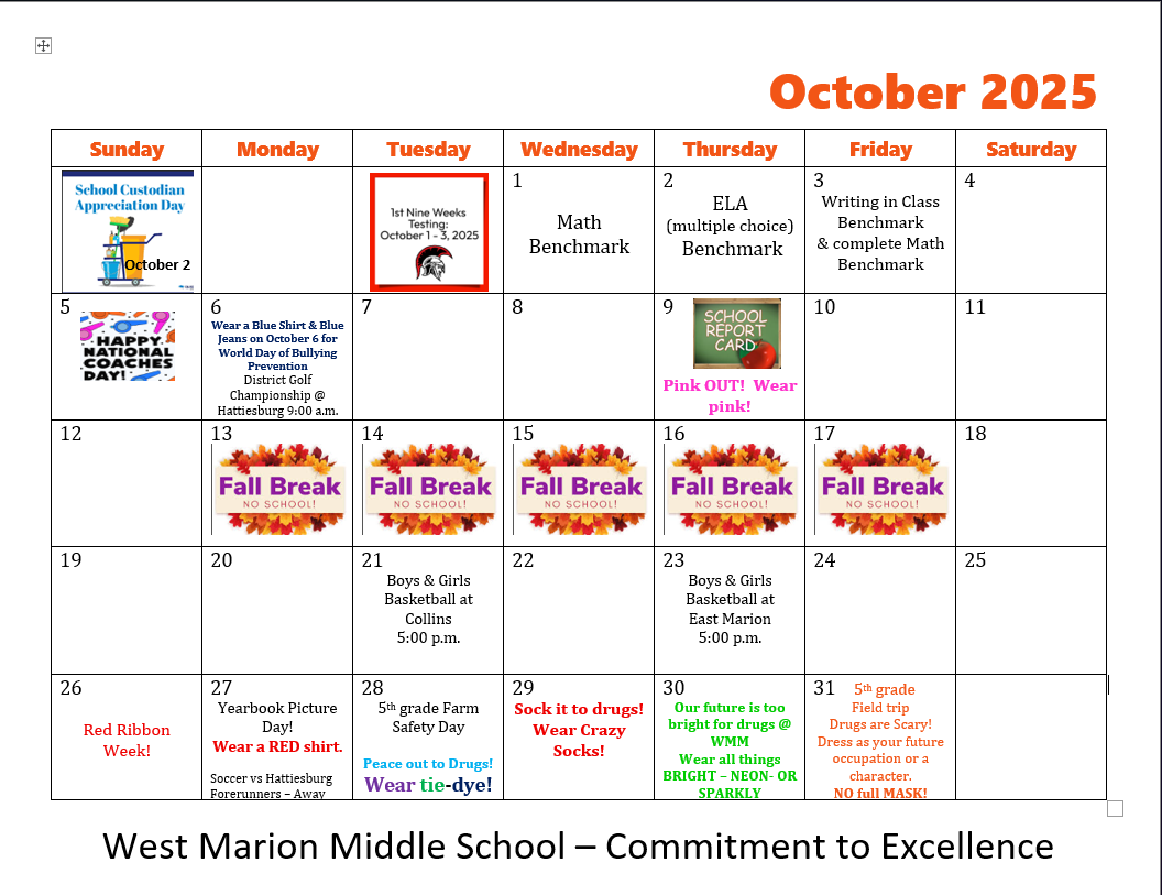 October Calendar of Events