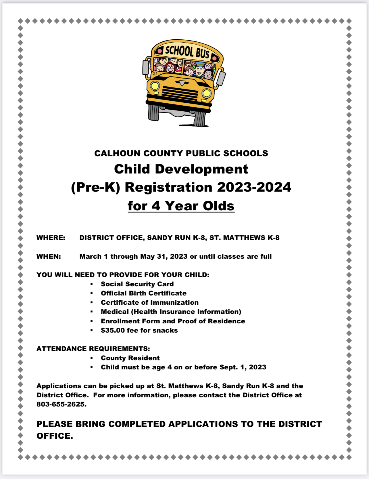 Child Development (PREK) Registration 20232024 for 4 Year Olds