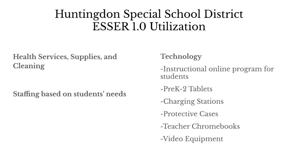 Huntingdon SSD ESSER 1.0 Utilization