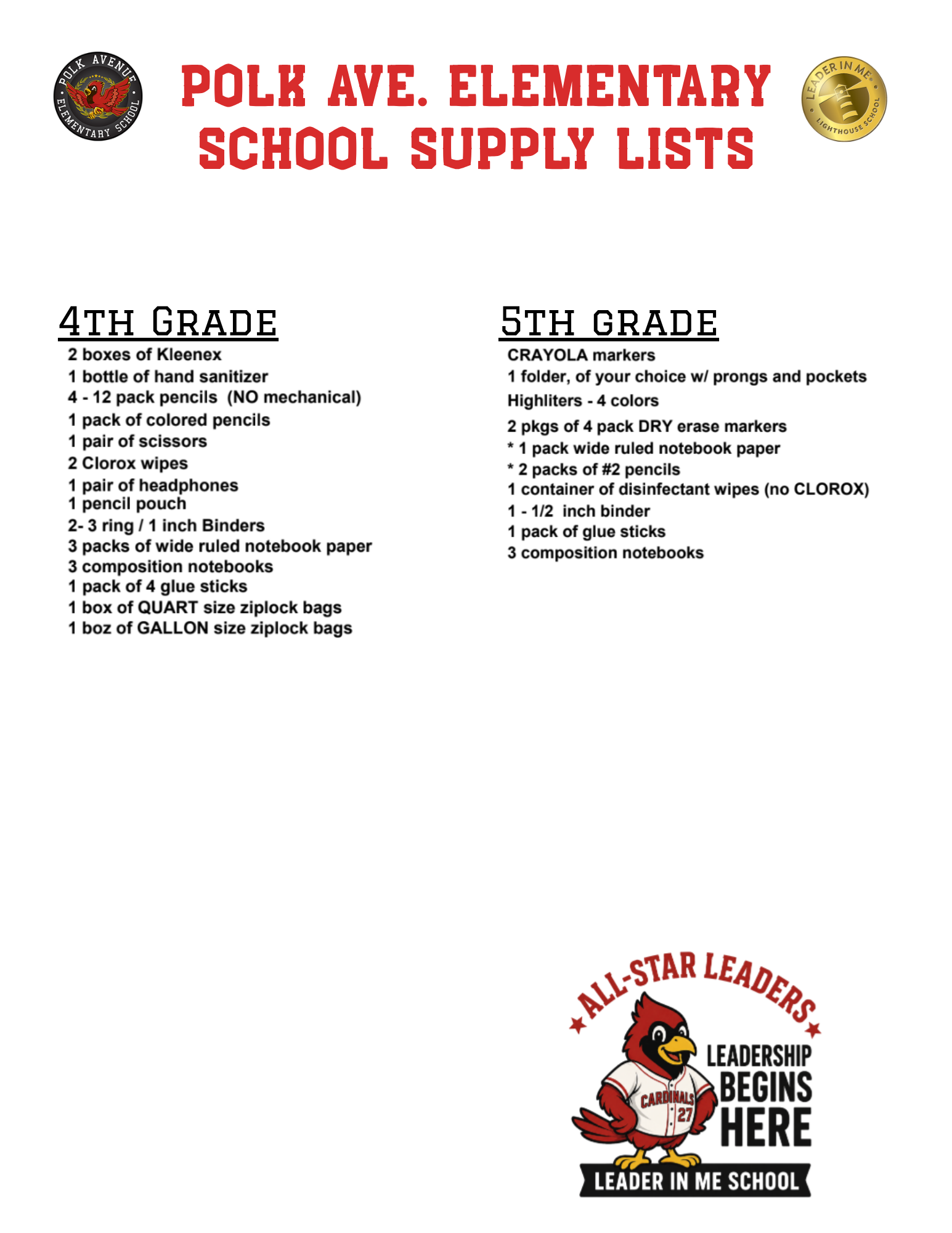 24-25 School Supply List Spanish Version