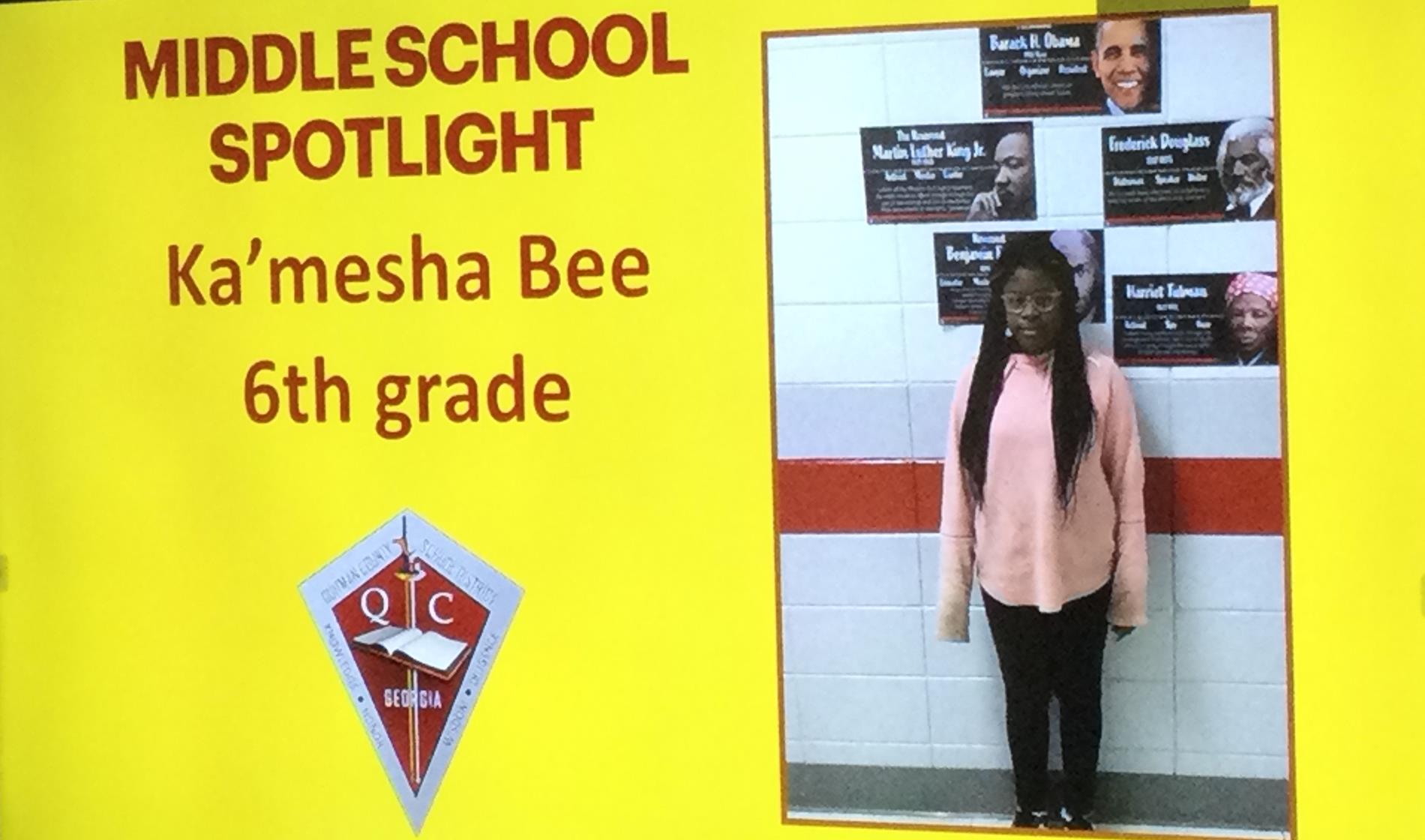 Ka'Mesha Bee February 2023 Student of the Month