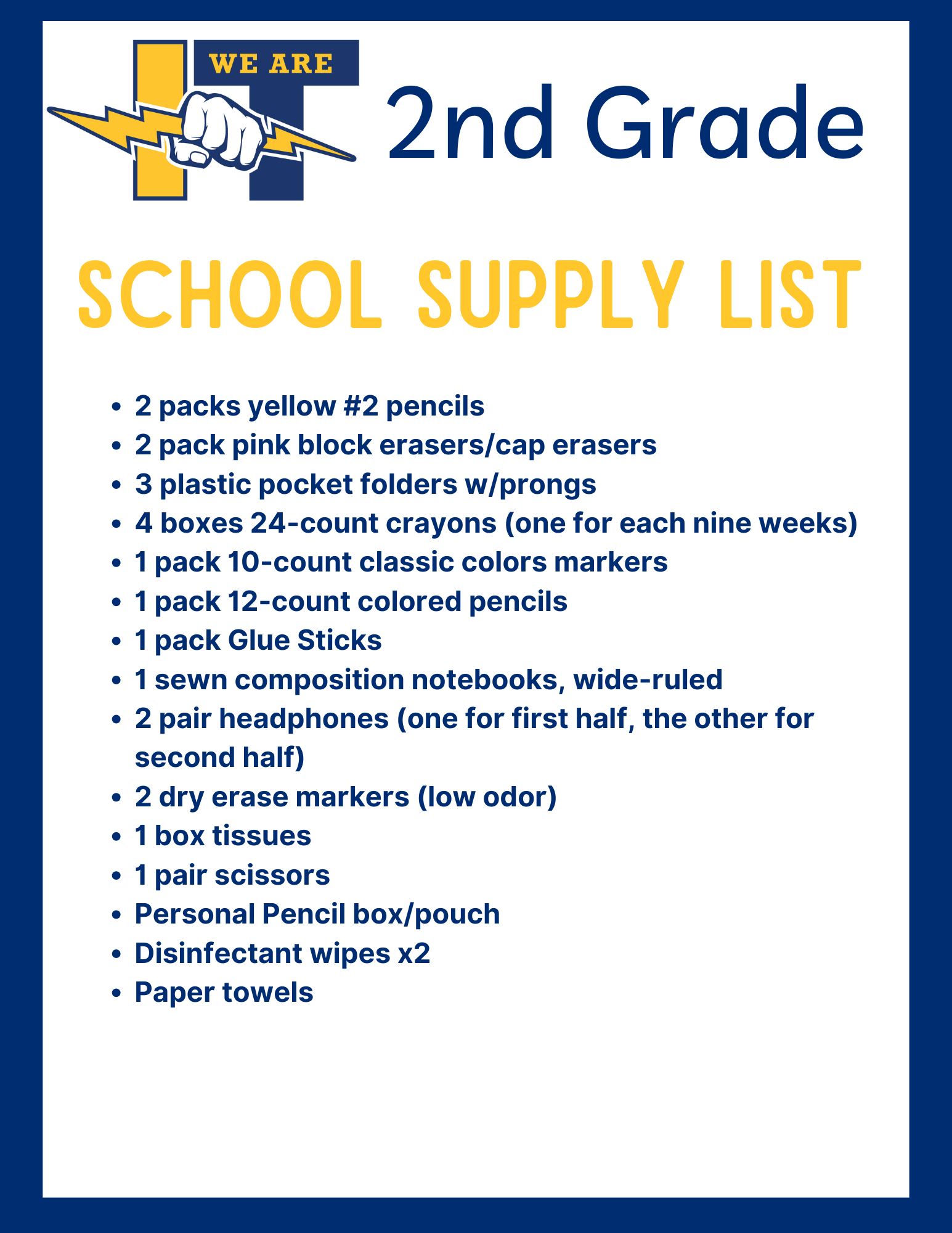 2nd grade supply list 25-26