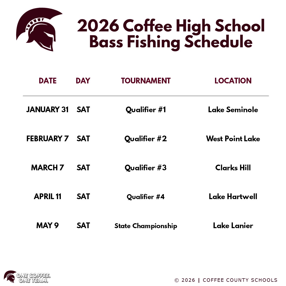 2026 CHS Bass Fishing Schedule