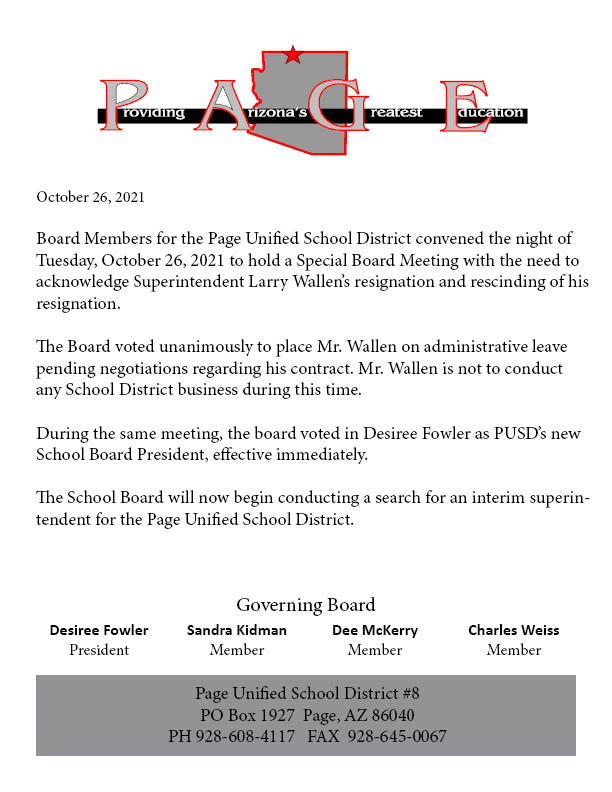 press release about former Supt. Wallen placed on admin leave press release about former Supt. Wallen placed on admin leave