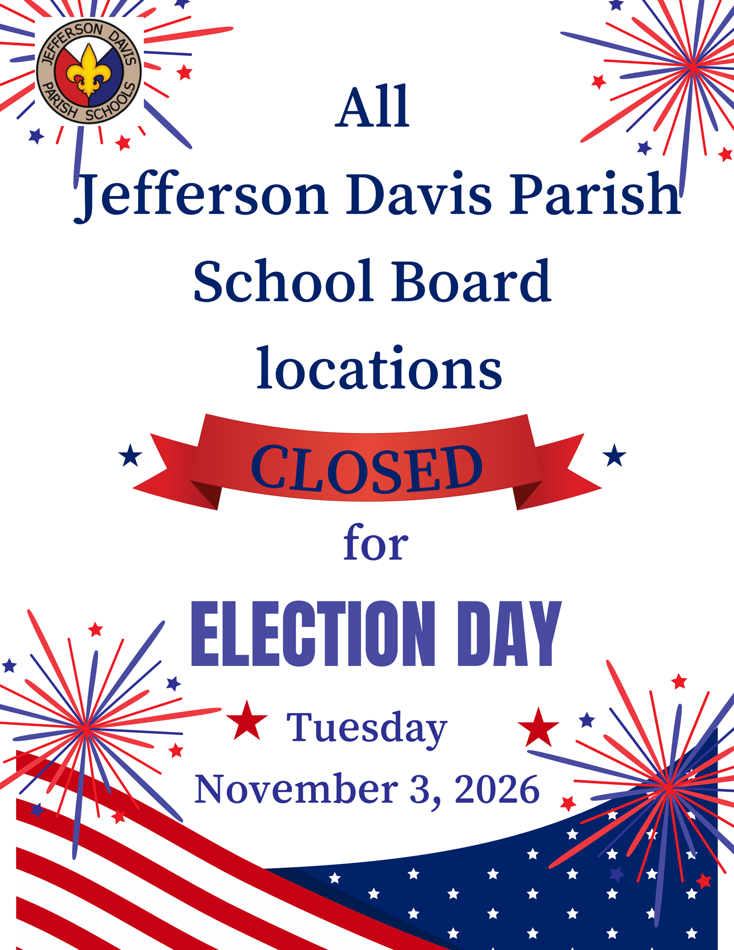 JDP Schools & Offices Closed on Tuesday, November 3, 2026 for Election Day