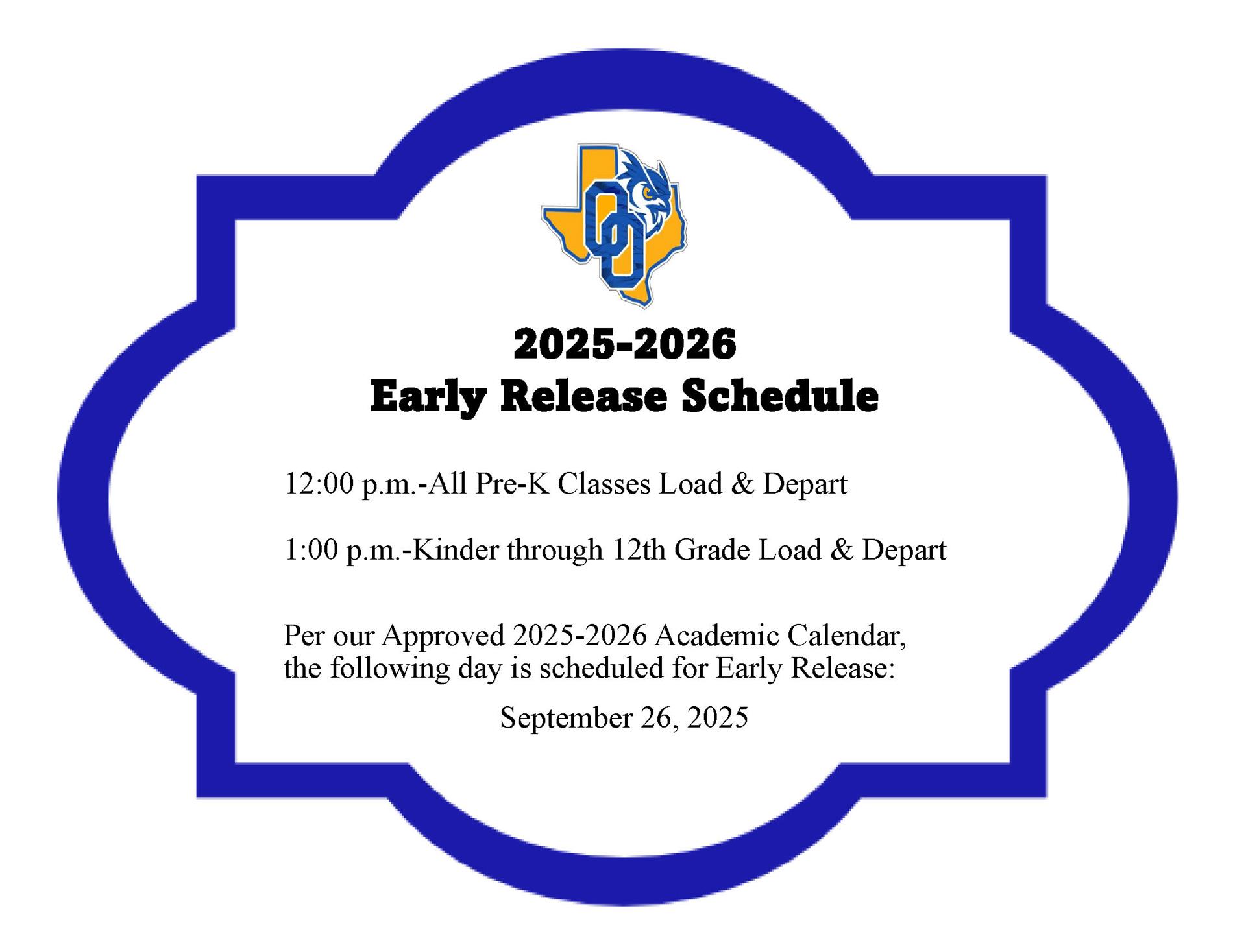 2025-2026 Early Release Schedule Flyer