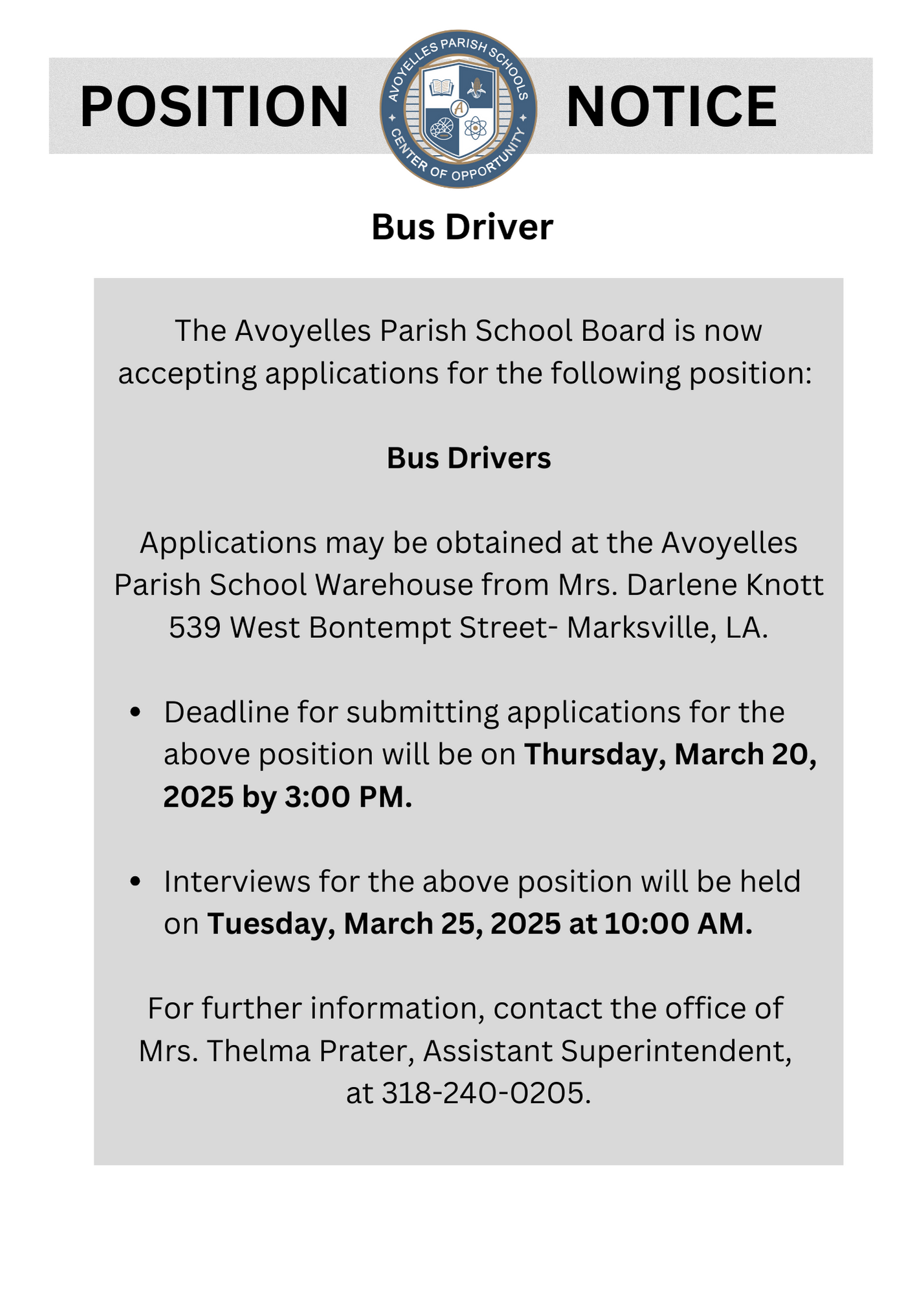 Bus Driver Job Posting