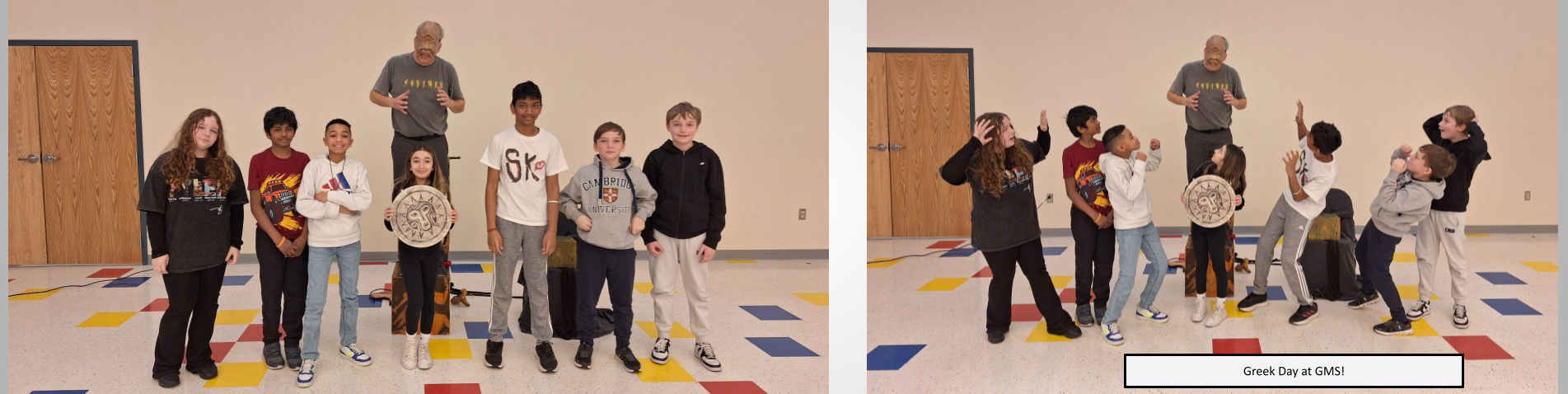 Students participating in a group photo for Greek Day