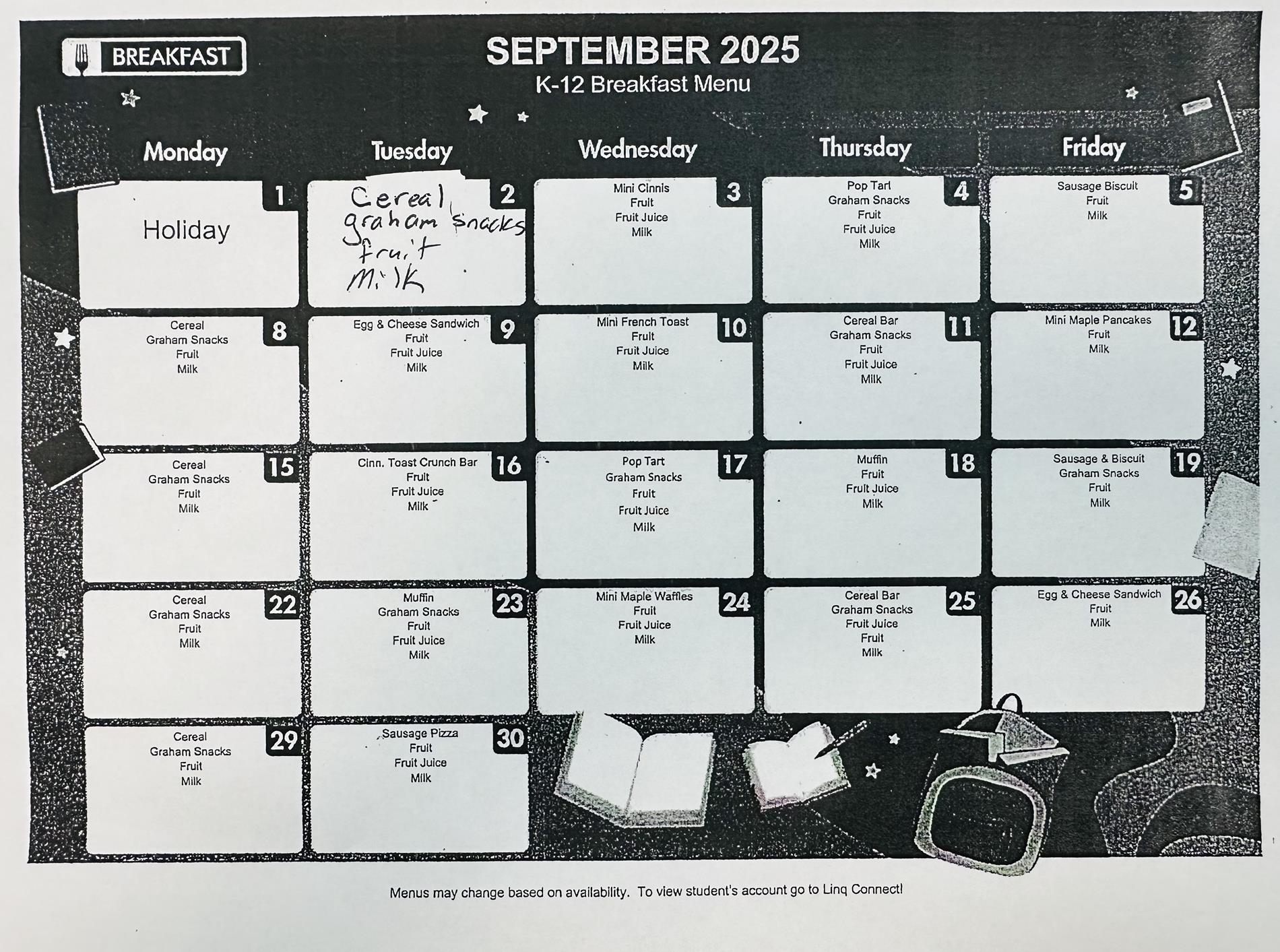 September Breakfast Menu
