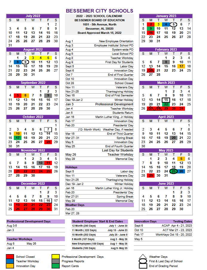 2022-2023 BCS Calendar 