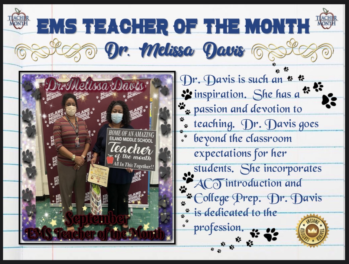 September Teacher of the Month 