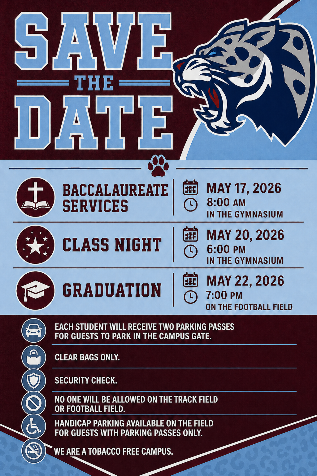 Class of 2026 Save the Dates Senior events 