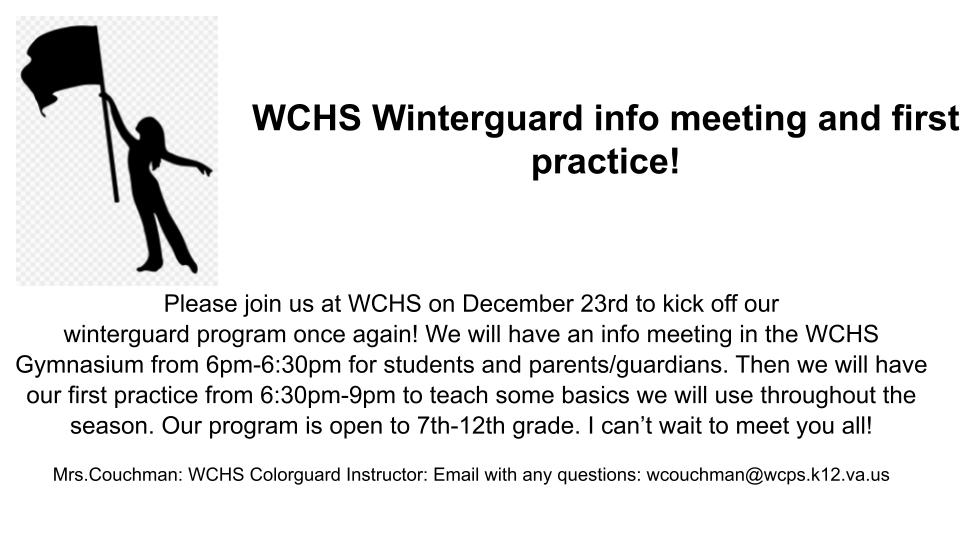 WCHS Winterguard info meeting and first practice!