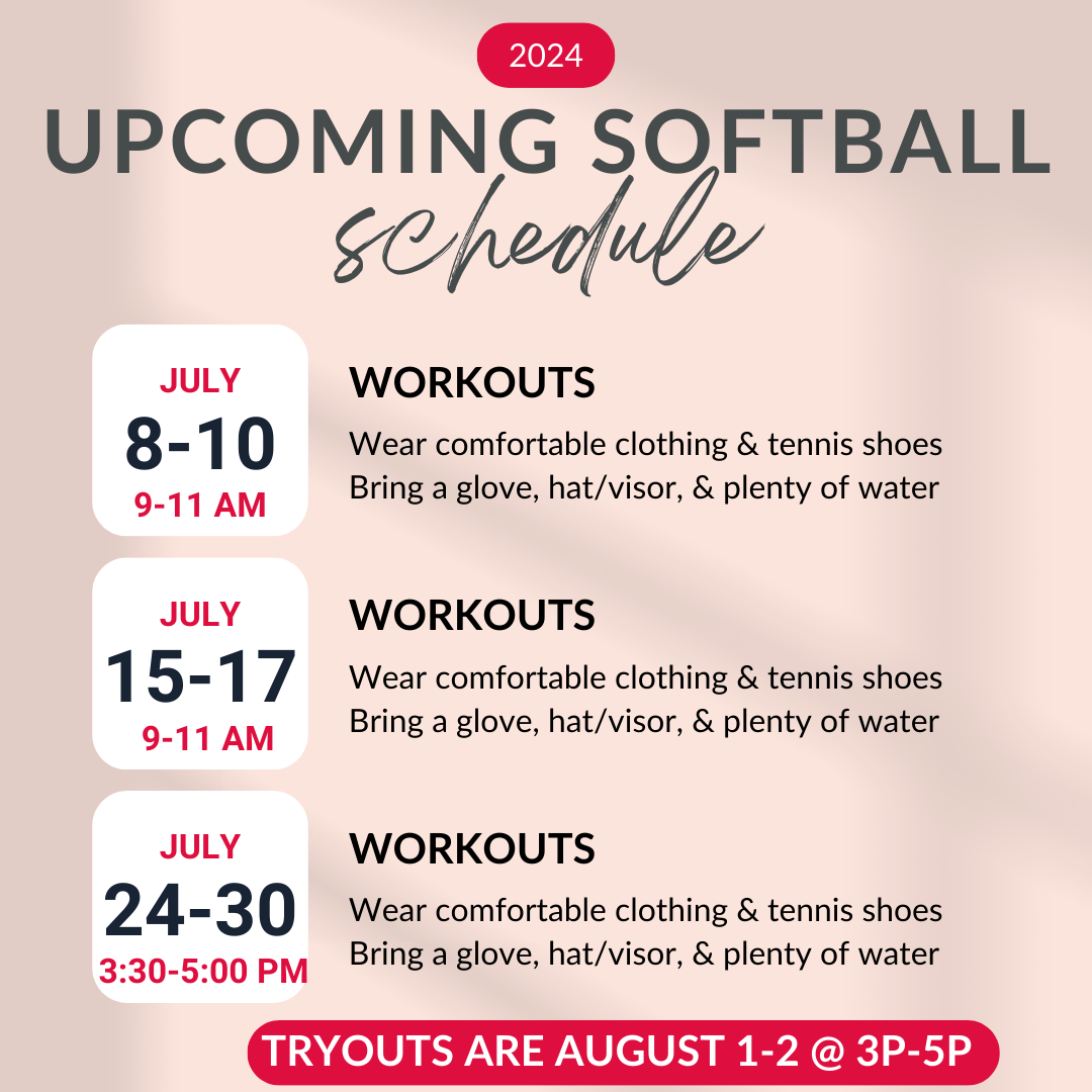 upcoming softball workout schedule