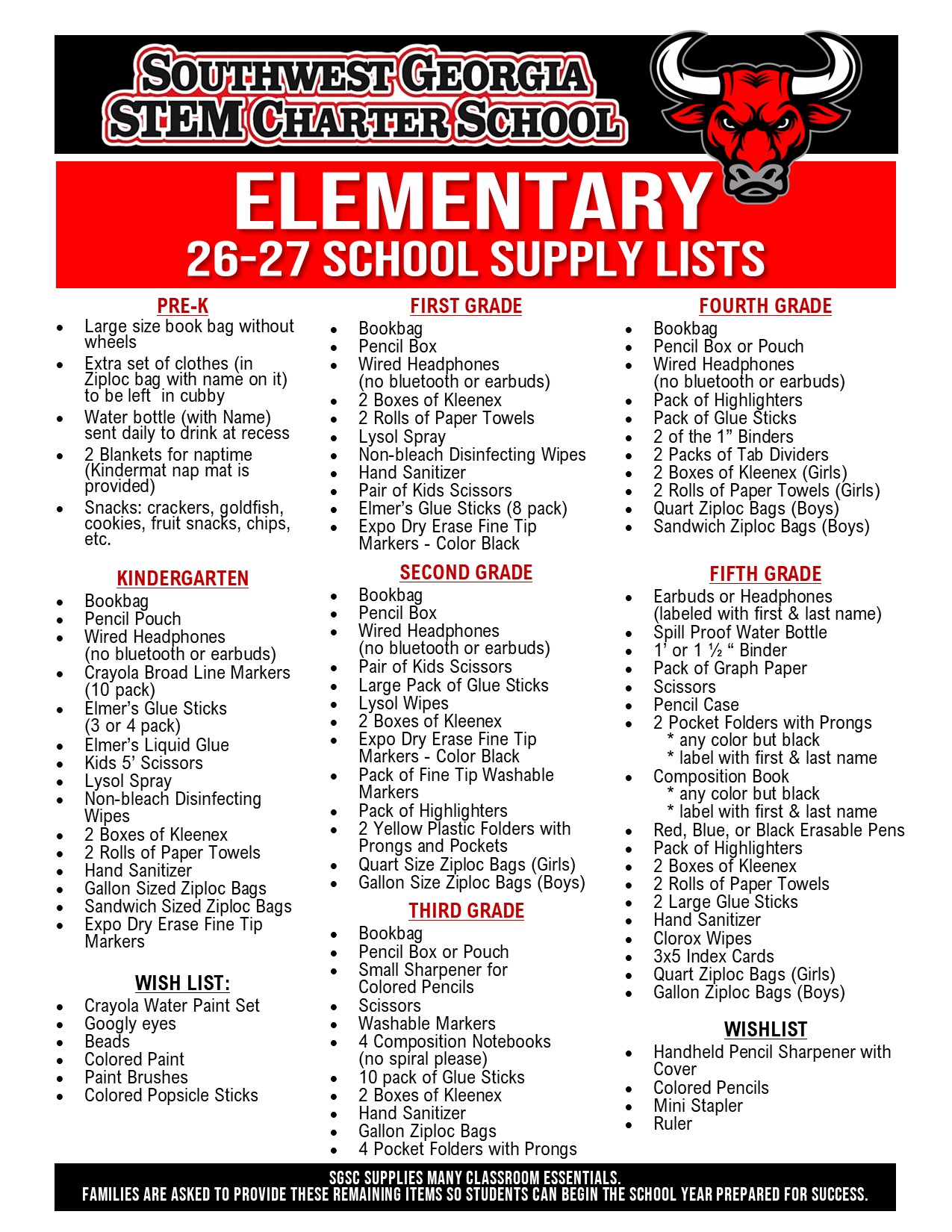 Elementary Supply List