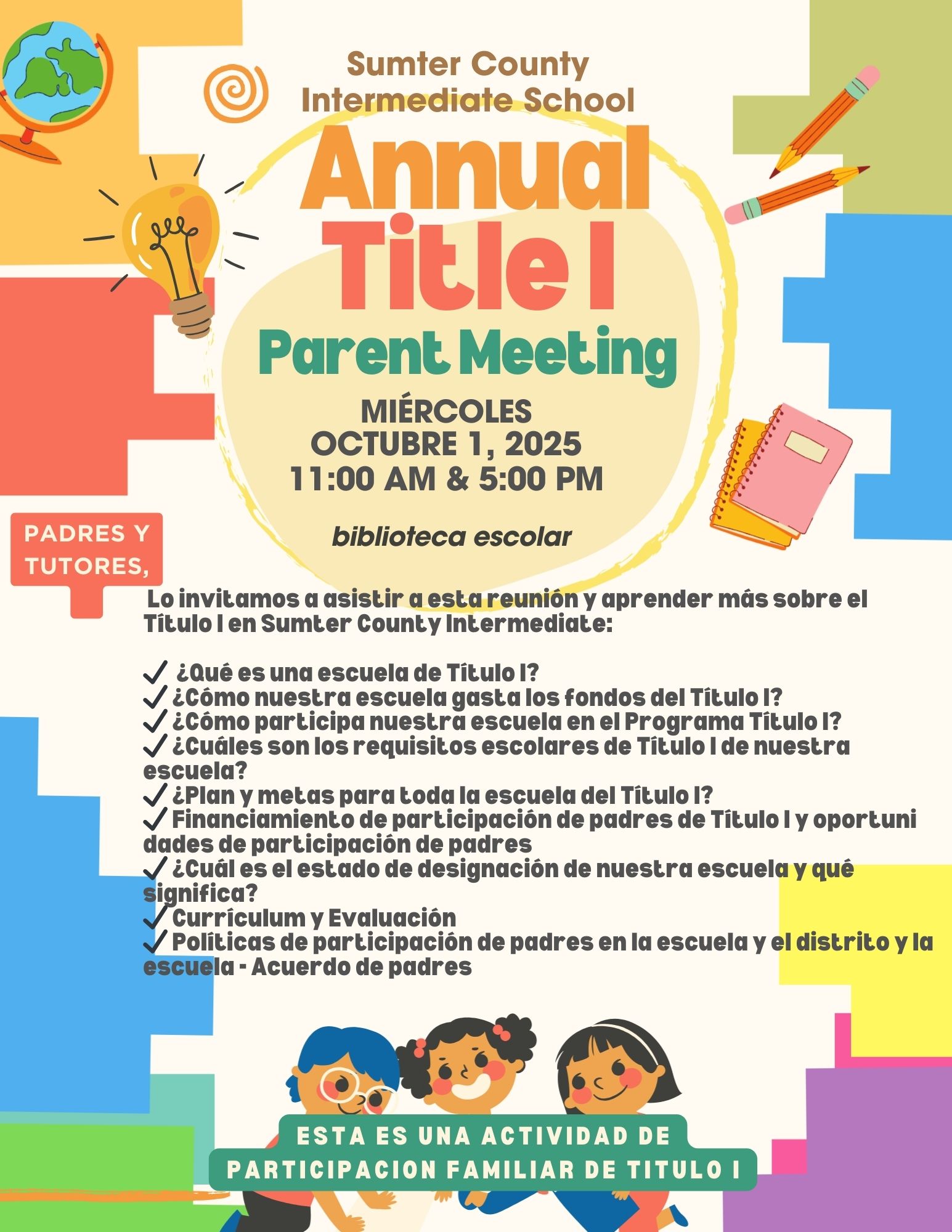 Title 1 Parent Meeting Oct. 1 - Spanish Flyer