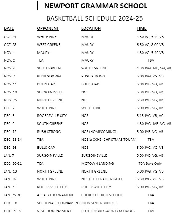 NGS Basketball Schedule