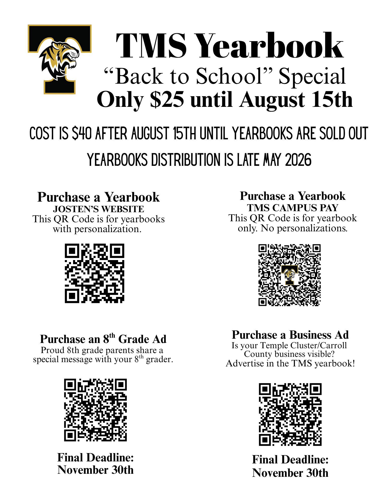 Purchas a Yearbook, 8th Grade Ad, or Business Ad
