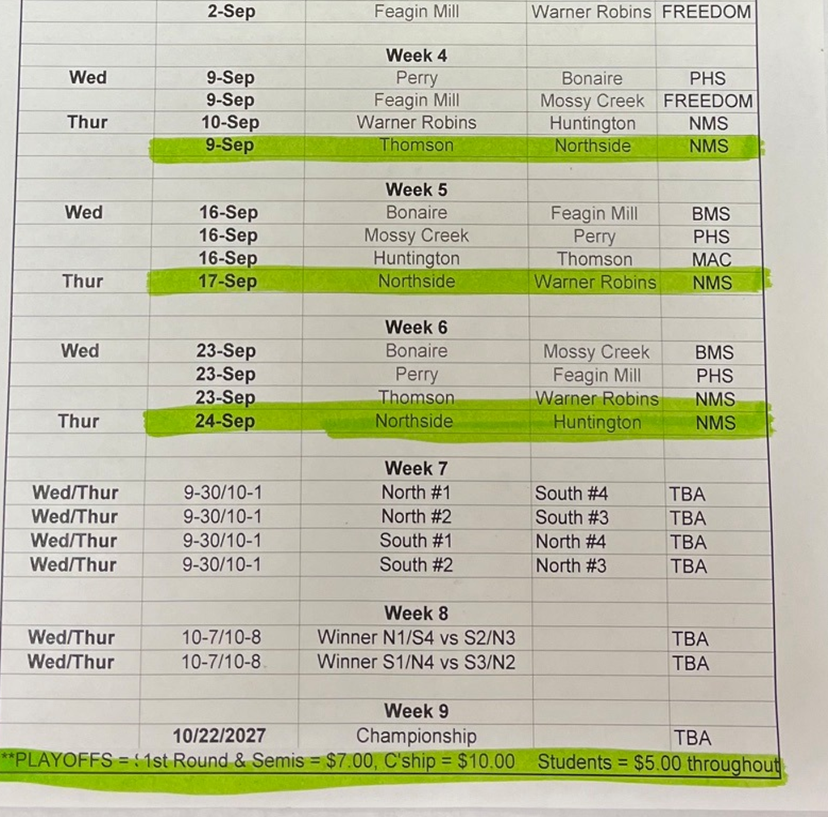 Football Schedule for September and October 