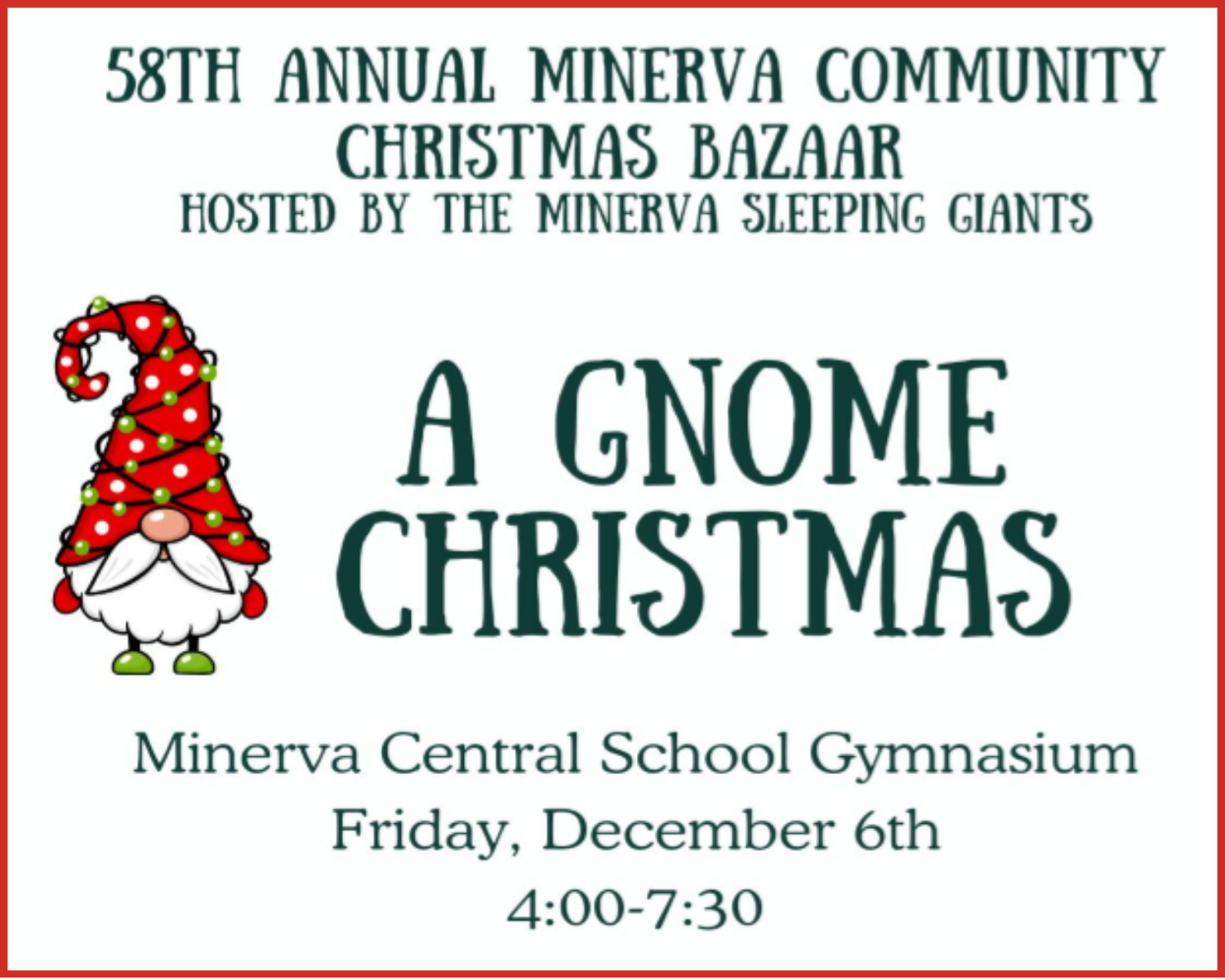 Christmas Bazaar Flyer December 6 2024 4 - 7 PM at Minerva Central School