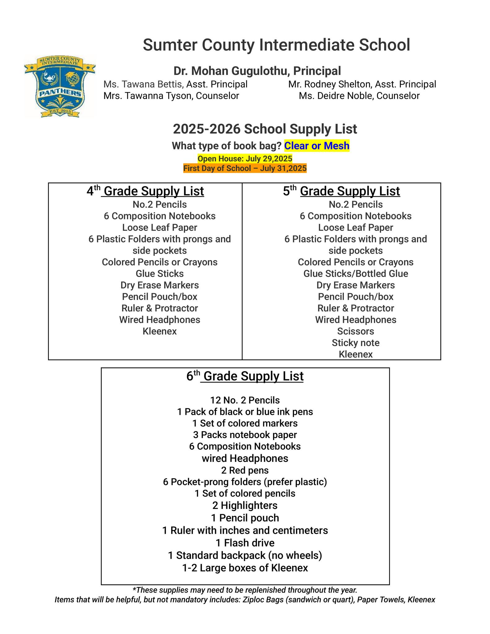 supply list 2025 - 2026