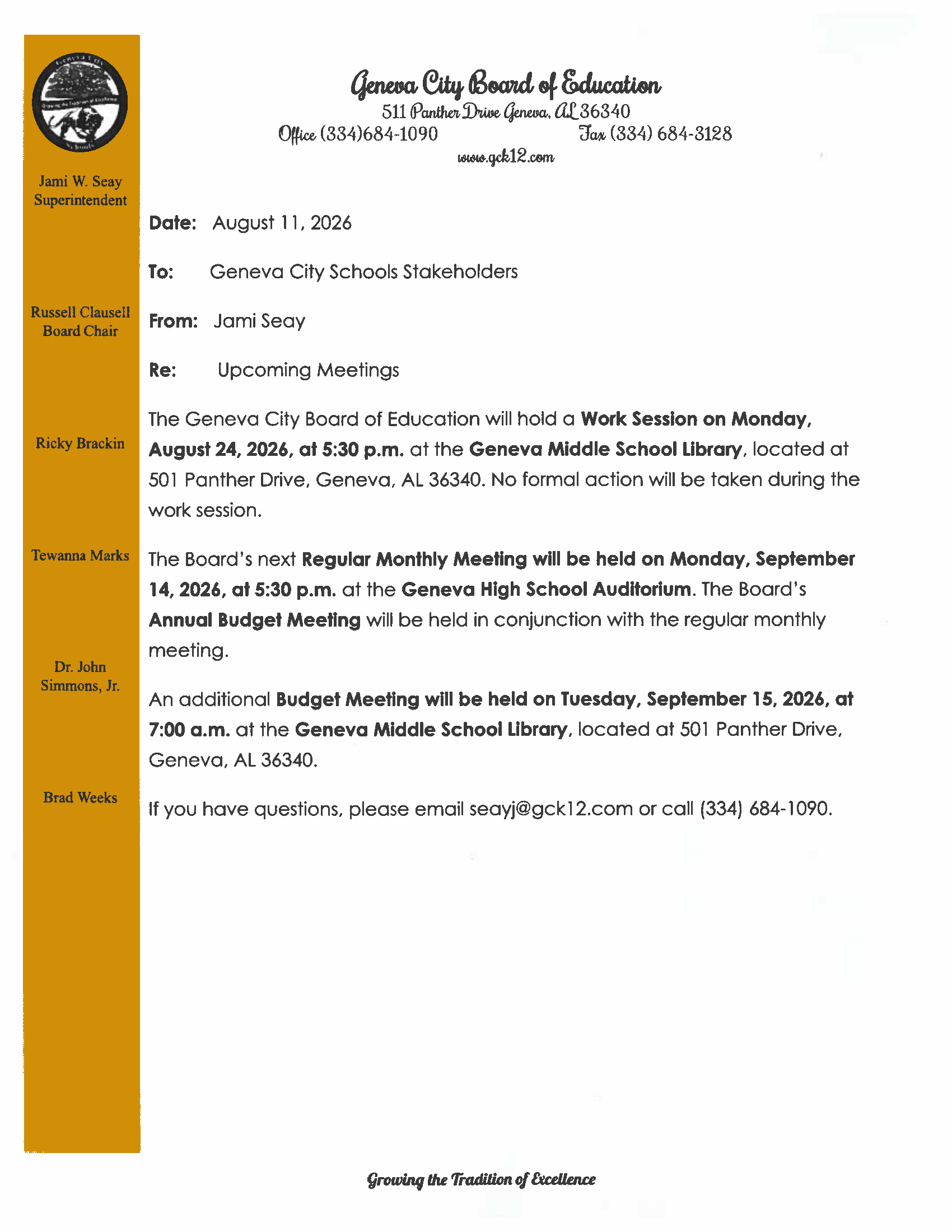 Board Meeting Location Change
