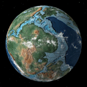 screenshot of the 3D prehistoric interactive globe found at dinosaurpictures.org. Click on the image to try it out!