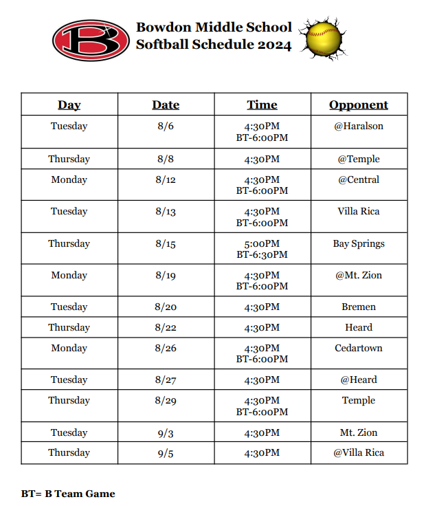 2024 Softball Schedule 