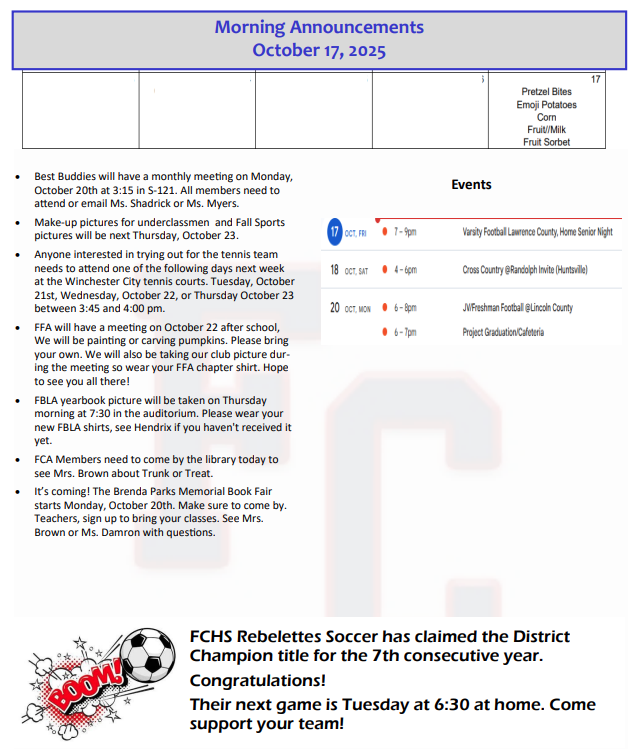 Announcement Sheet