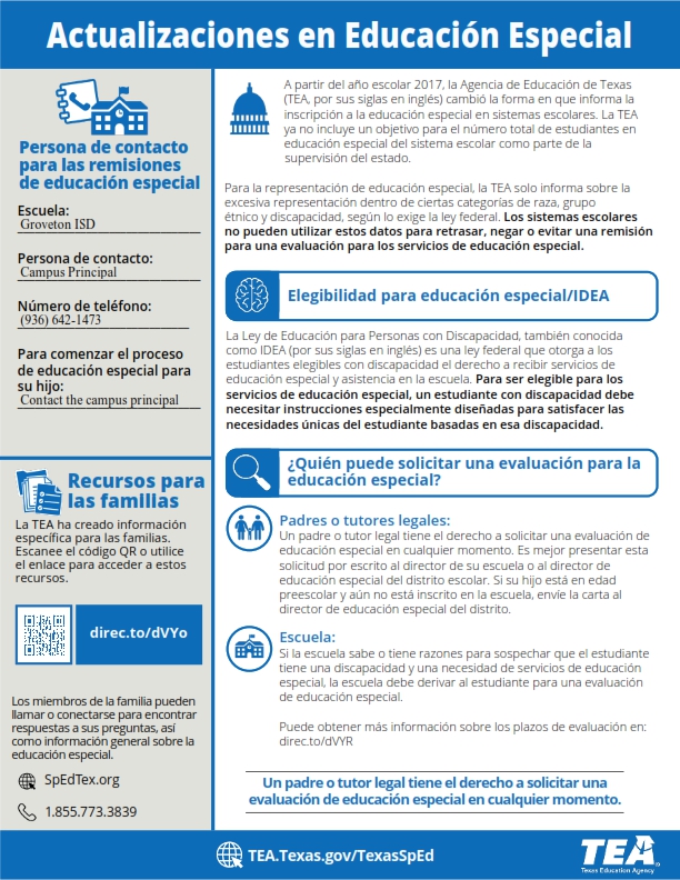 Updates in Special Education Flyer Spanish Verison