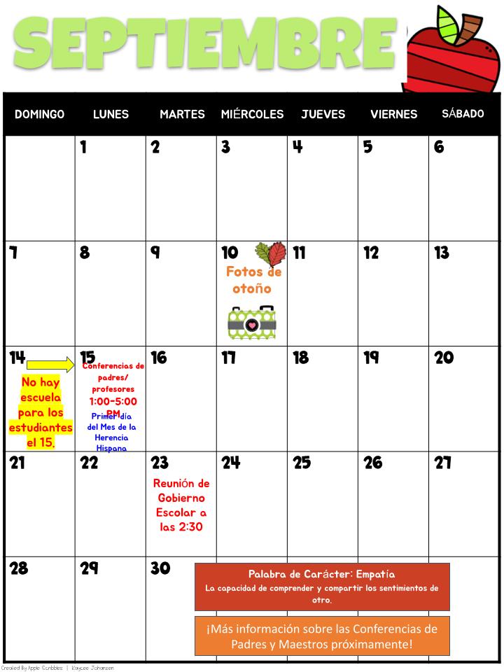 SEPTEMBER CALENDAR (SPANISH)