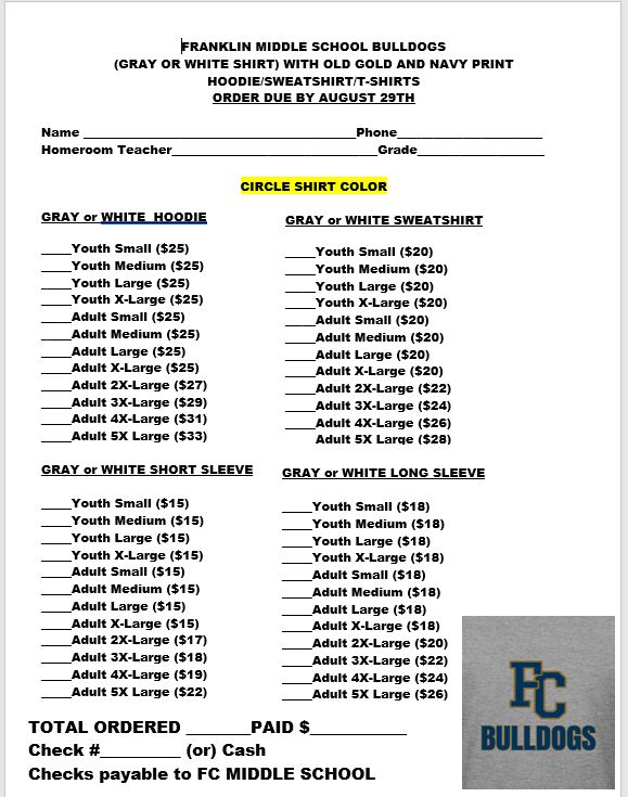 FCMS T-shirt Order Form
