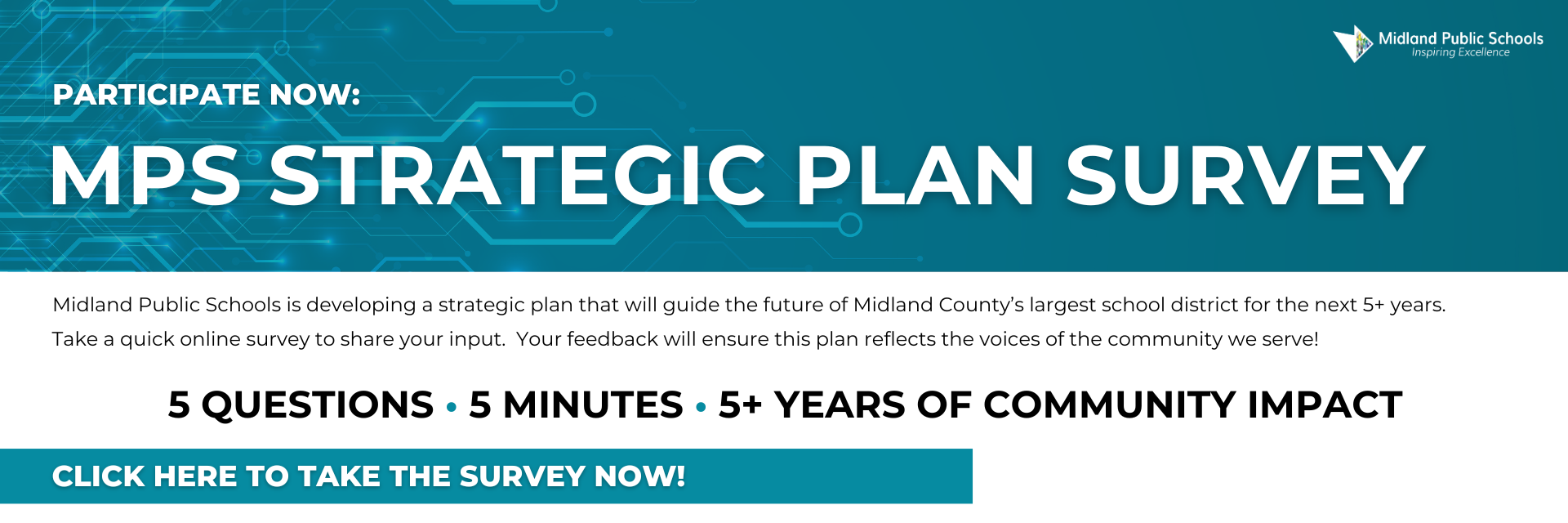 A banner with a link to take the strategic planning digital survey