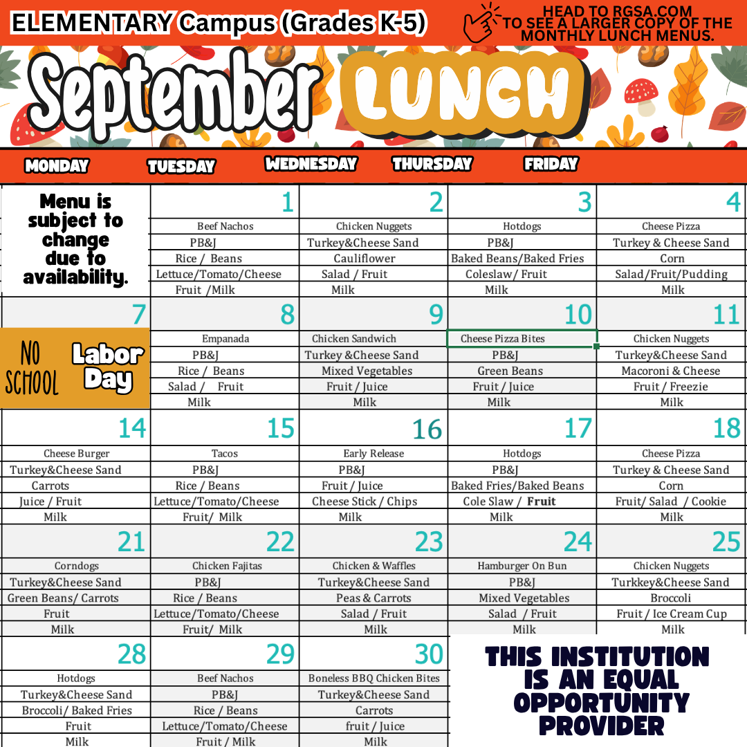 september elementary lunch
